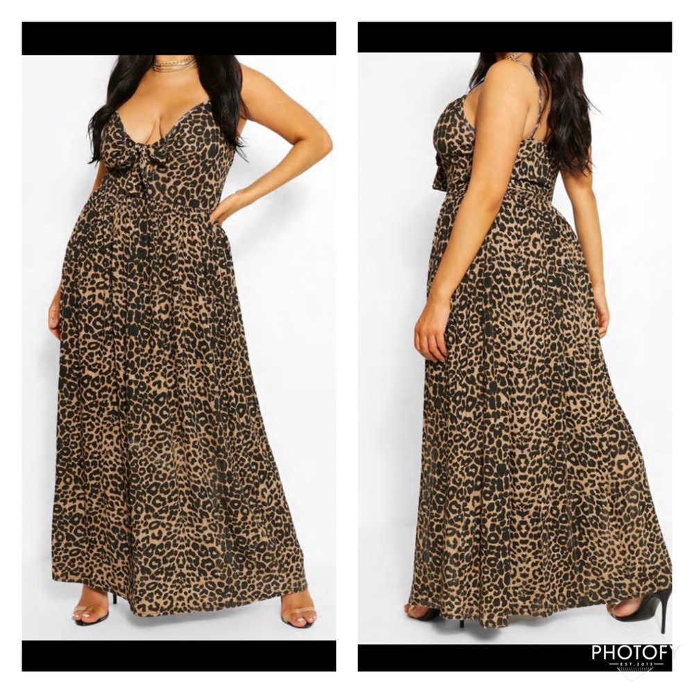 •BOOHOO•14•PLUS LEOPARD MAXI DRESS•